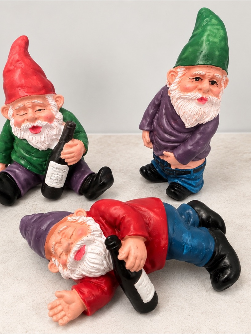 Set of 3 Multicolor Garden Gnome Figurines - Decorative Home Accents